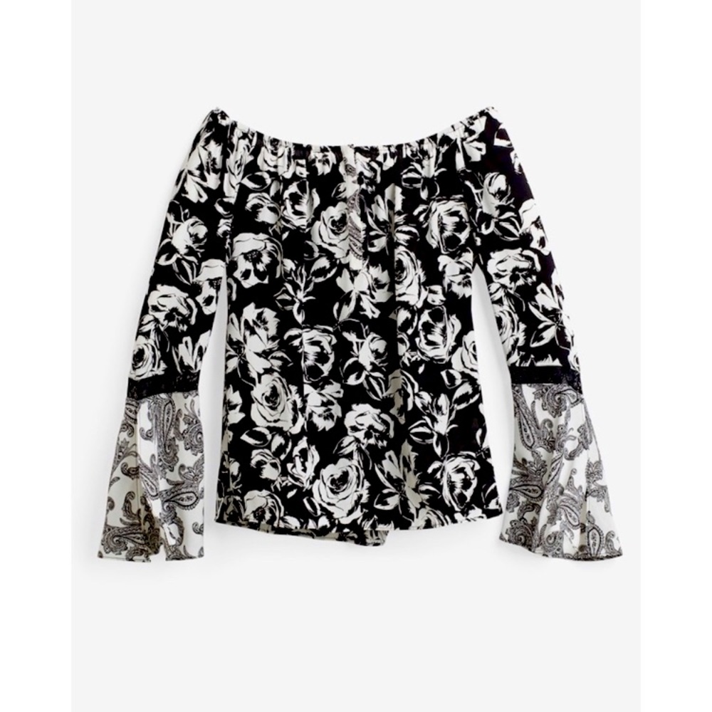 WHBM Floral Bell Sleeves Off the Shoulder Blouse M